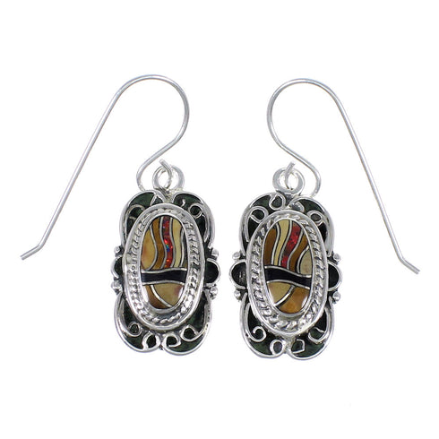 Southwest Multicolor Sterling Silver Hook Dangle Earrings WX71649